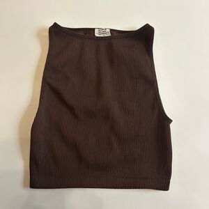 Brown Ribbed Sleeveless Top